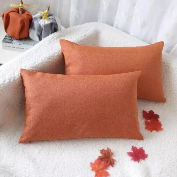 4th Emotion Throw Pillow Covers Fall Cotton Linen Sofa 2 Pcs Orange 12x20 inch - Picture 9 of 9